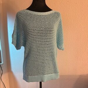 Chico's Aqua Crew Neck Sweater with Textured Knit